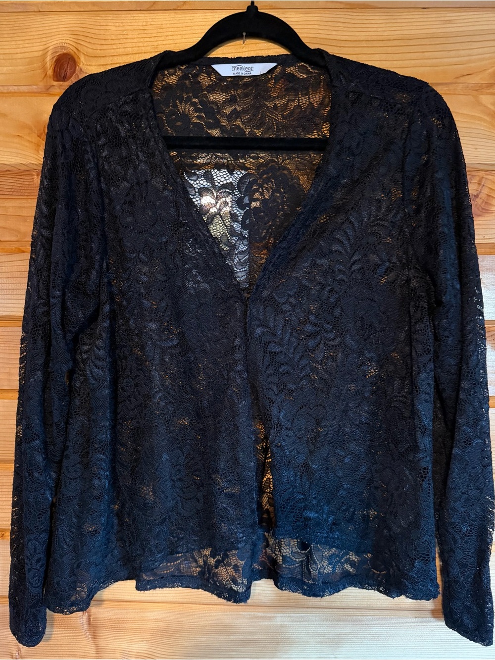 Black Lace Open-Front Blouse